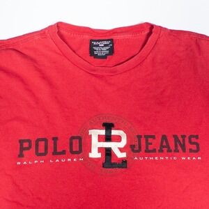Vintage  Polo Jeans Co. RL Ralph Lauren Graphic 90s T-Shirt Authentic Wear Red L